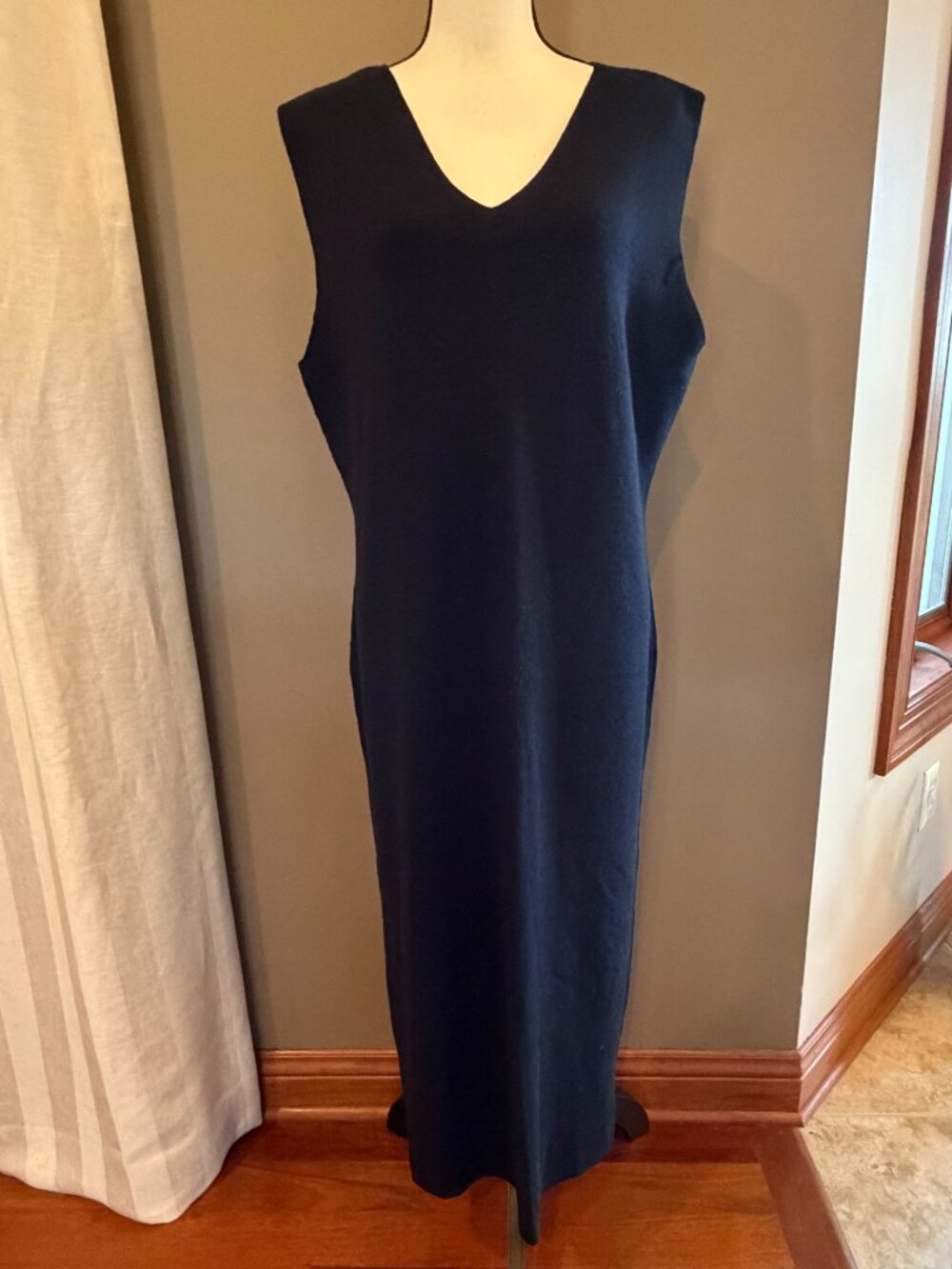 Black 100% Merino Wool Maxi Dress Minimalist Office Classy Party, Size XL